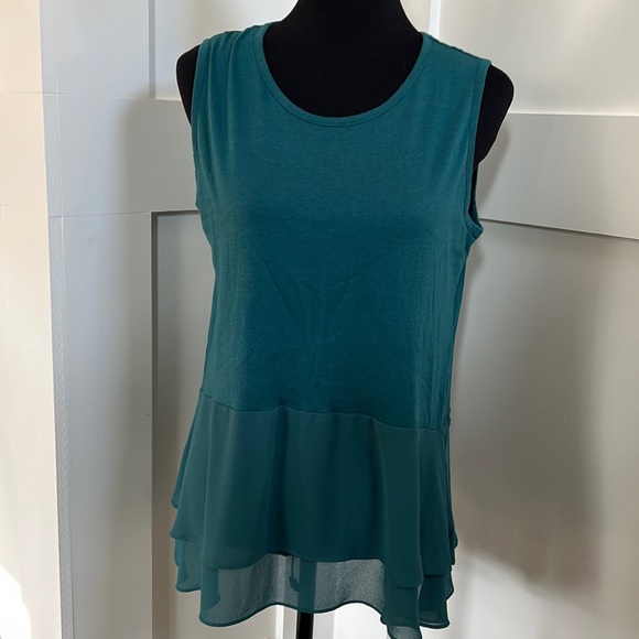NWOT Michael Kors Women's Woven Mix Double Hem Teal Tank Top Blouse - Picture 3 of 8